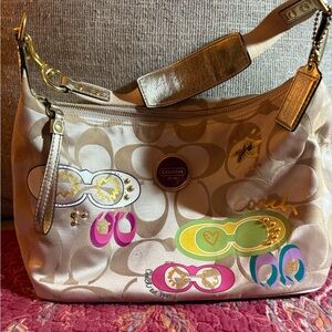 Coach Beige and Gold Shoulder Bag